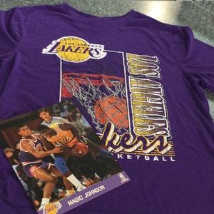 Lakers basketball tee with vintage Magic Johnson mini poster